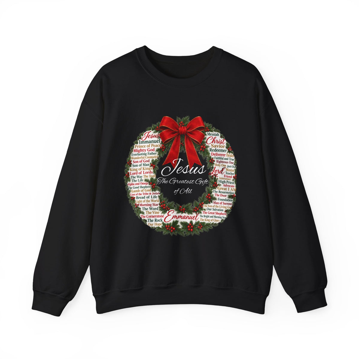 Names of Jesus Christmas Wreath Christian Heavy Blend™ Crewneck Sweatshirt