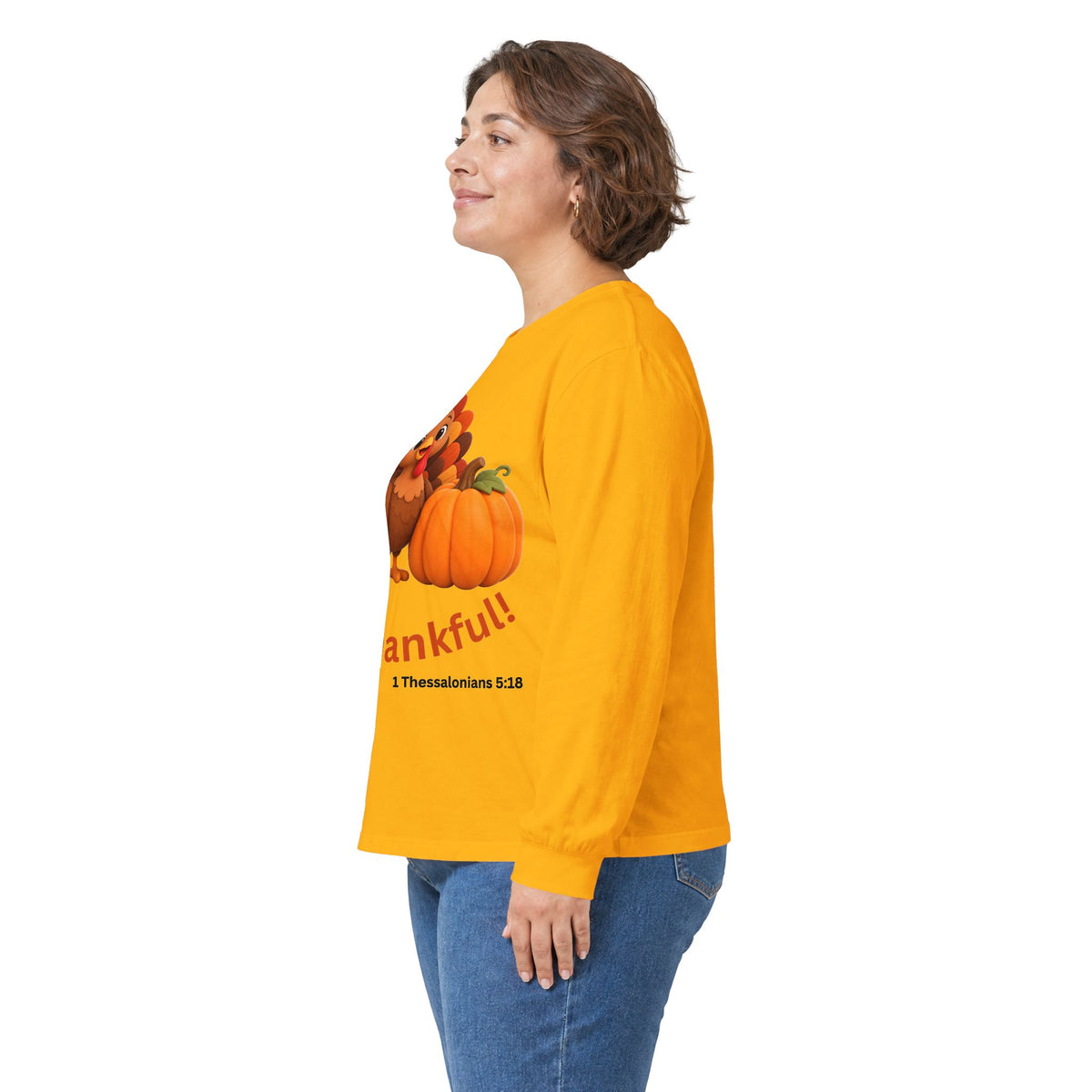 Be Thankful Thanksgiving Turkey & Pumpkin Christian Unisex Ultra Cotton Long Sleeve Tee