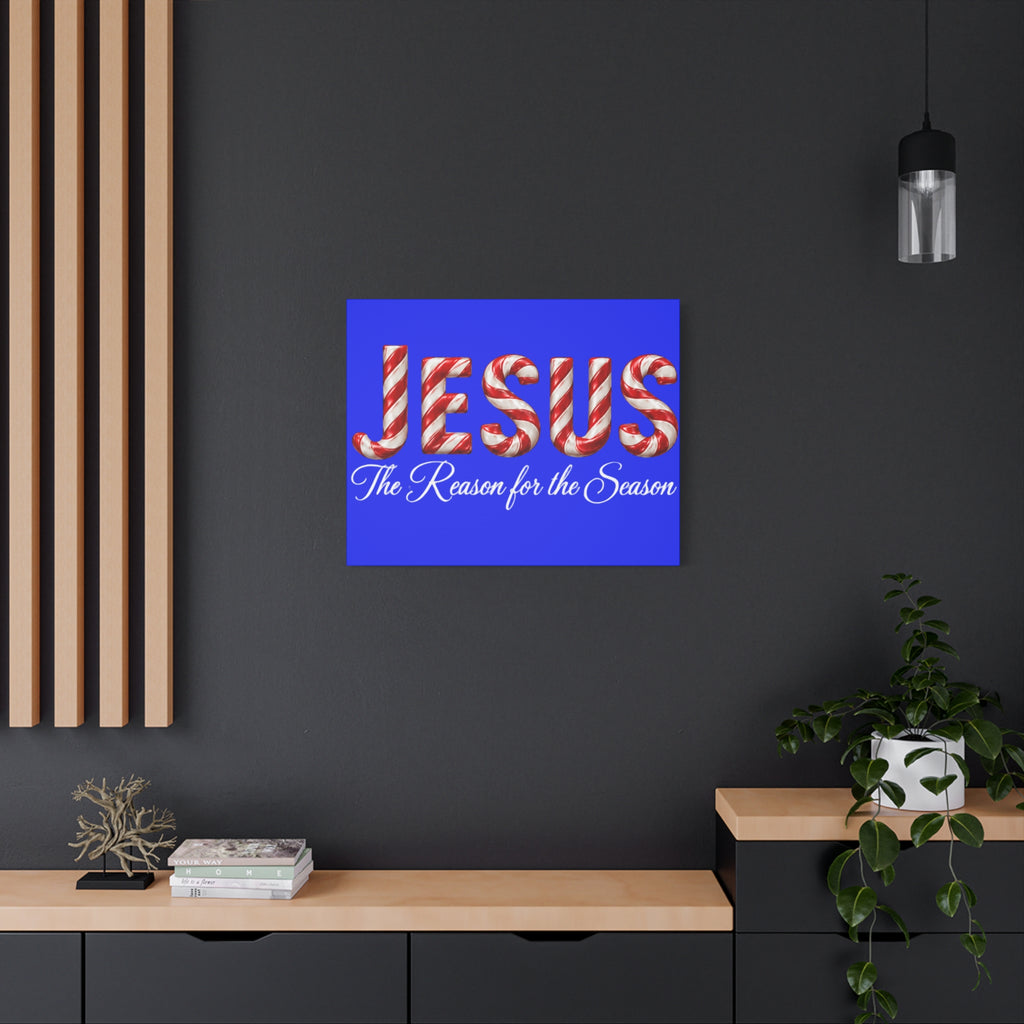 Jesus The Reason for the Season Christmas Wall Art – Candy Cane Christian Holiday Decor, Matte Canvas, Stretched, 1.25"