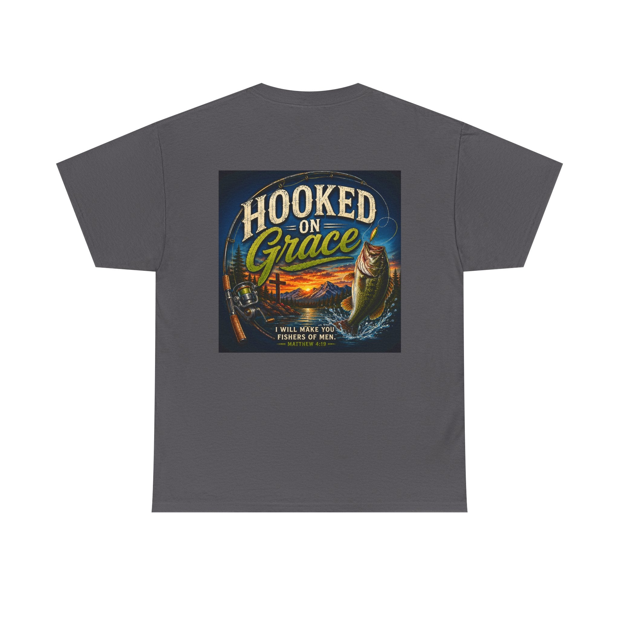 Hooked on Grace Christian Fishing T-Shirt | Faith Based Outdoor Unisex Heavy Cotton Tee