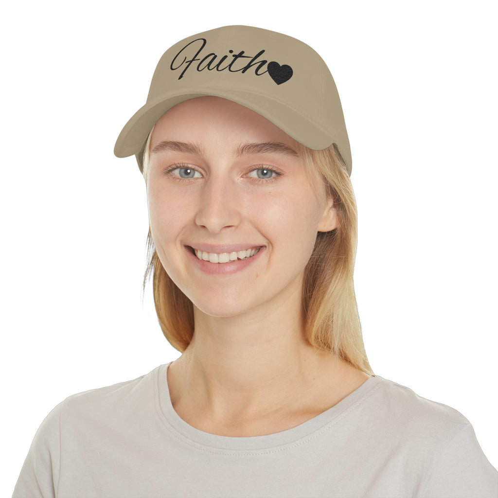 Faith Heart Embroidered Christian Cap – Inspirational Hat with Black Script Design Low Profile Baseball Cap