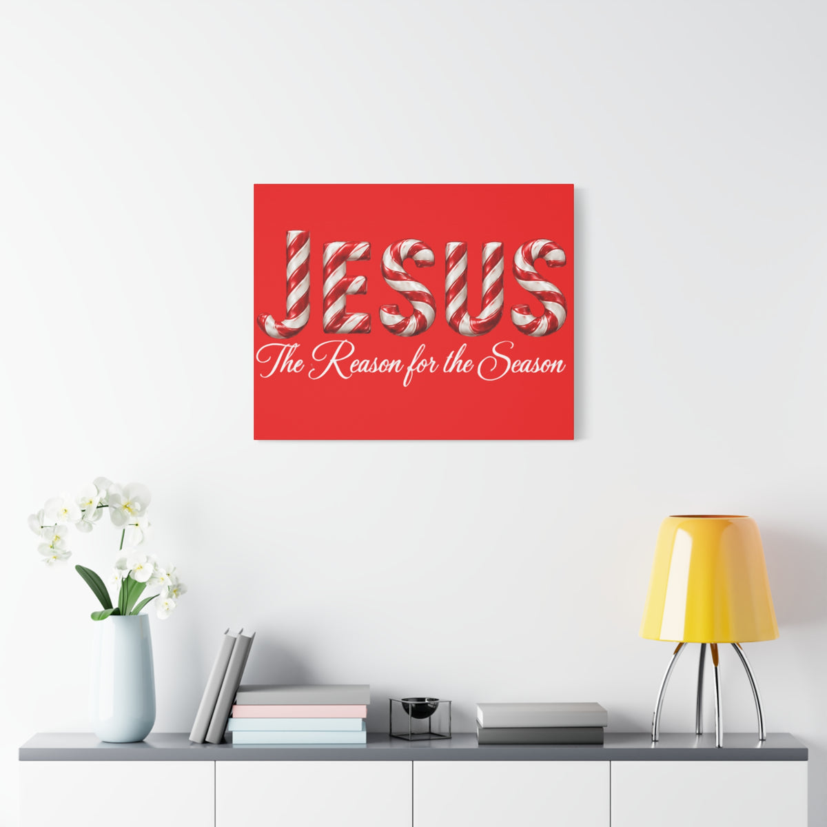 Jesus The Reason for the Season Christmas Wall Art – Candy Cane Christian Holiday Decor, Matte Canvas, Stretched, 1.25"