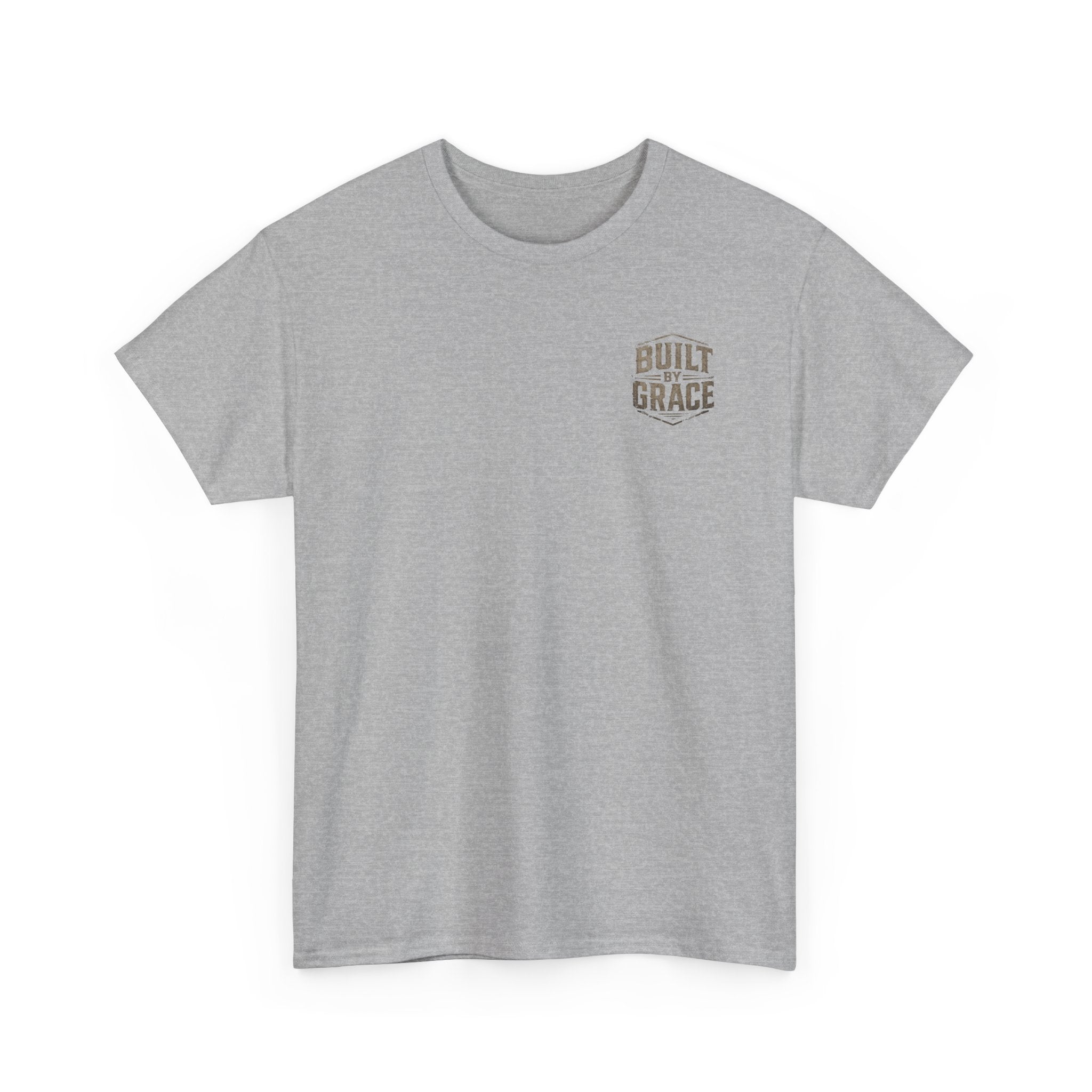 Built By Grace Christian T-Shirt | Rugged Faith-Based Graphic Tee | Inspirational Western Style Unisex Heavy Cotton Tee