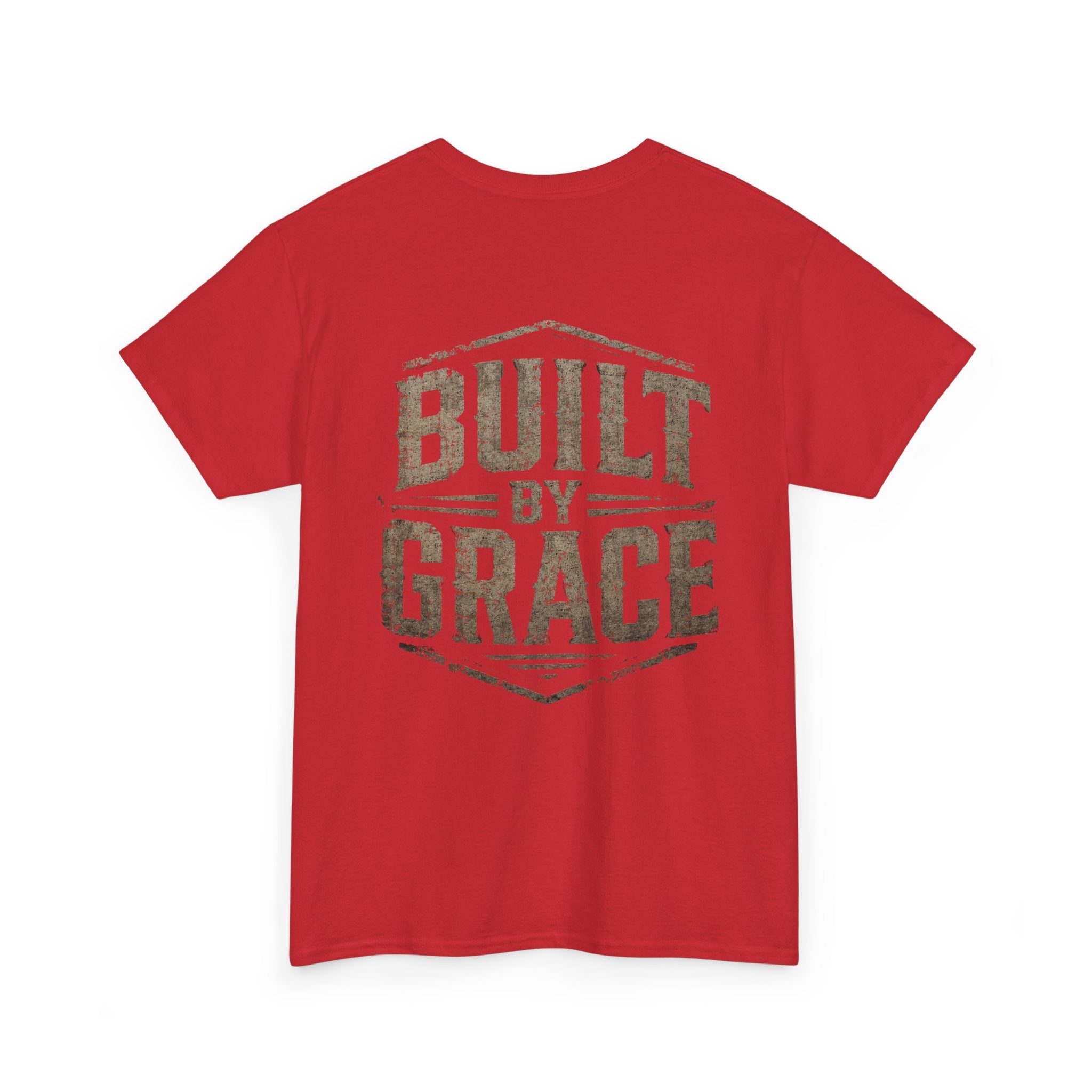 Built By Grace Christian T-Shirt | Rugged Faith-Based Graphic Tee | Inspirational Western Style Unisex Heavy Cotton Tee