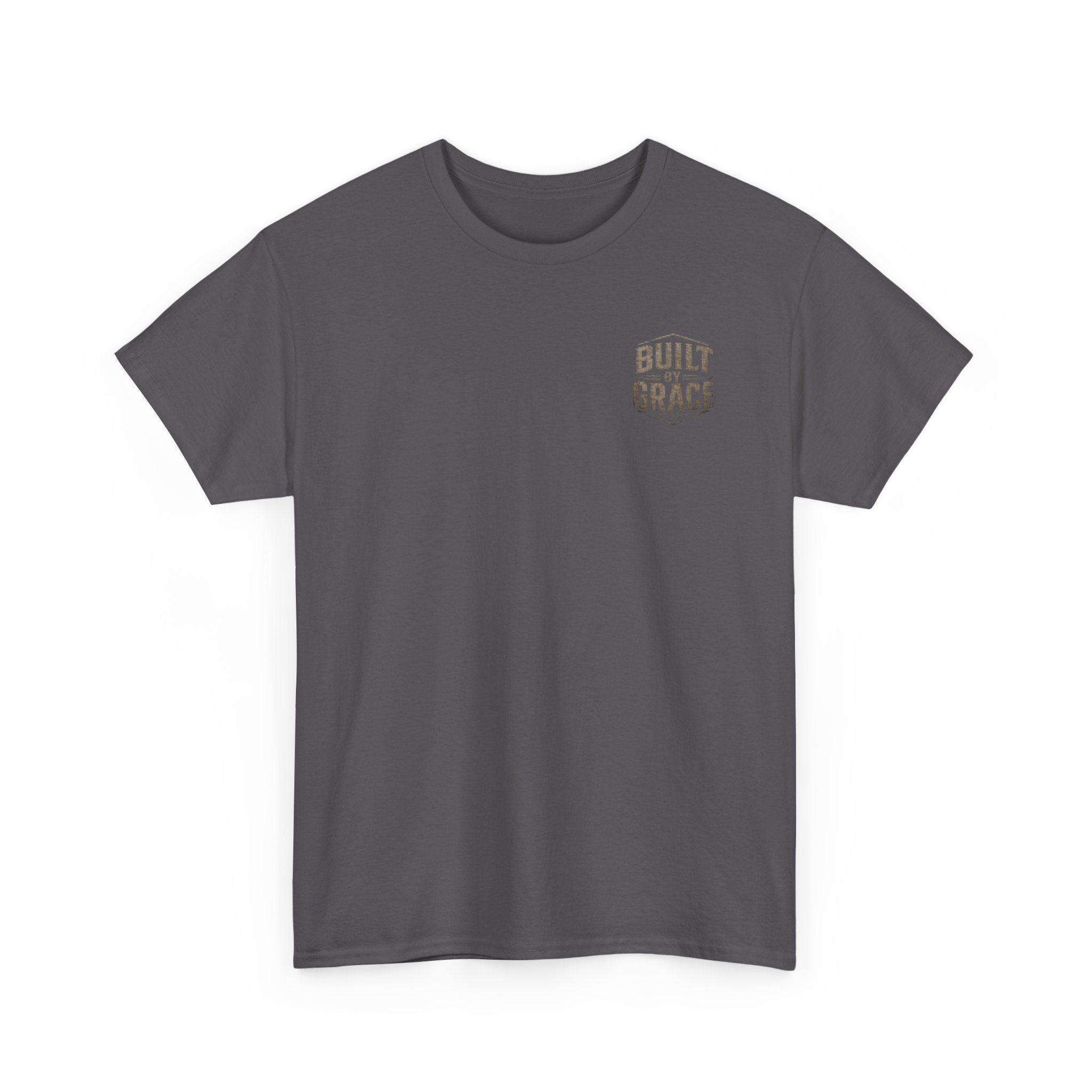 Built By Grace Christian T-Shirt | Rugged Faith-Based Graphic Tee | Inspirational Western Style Unisex Heavy Cotton Tee