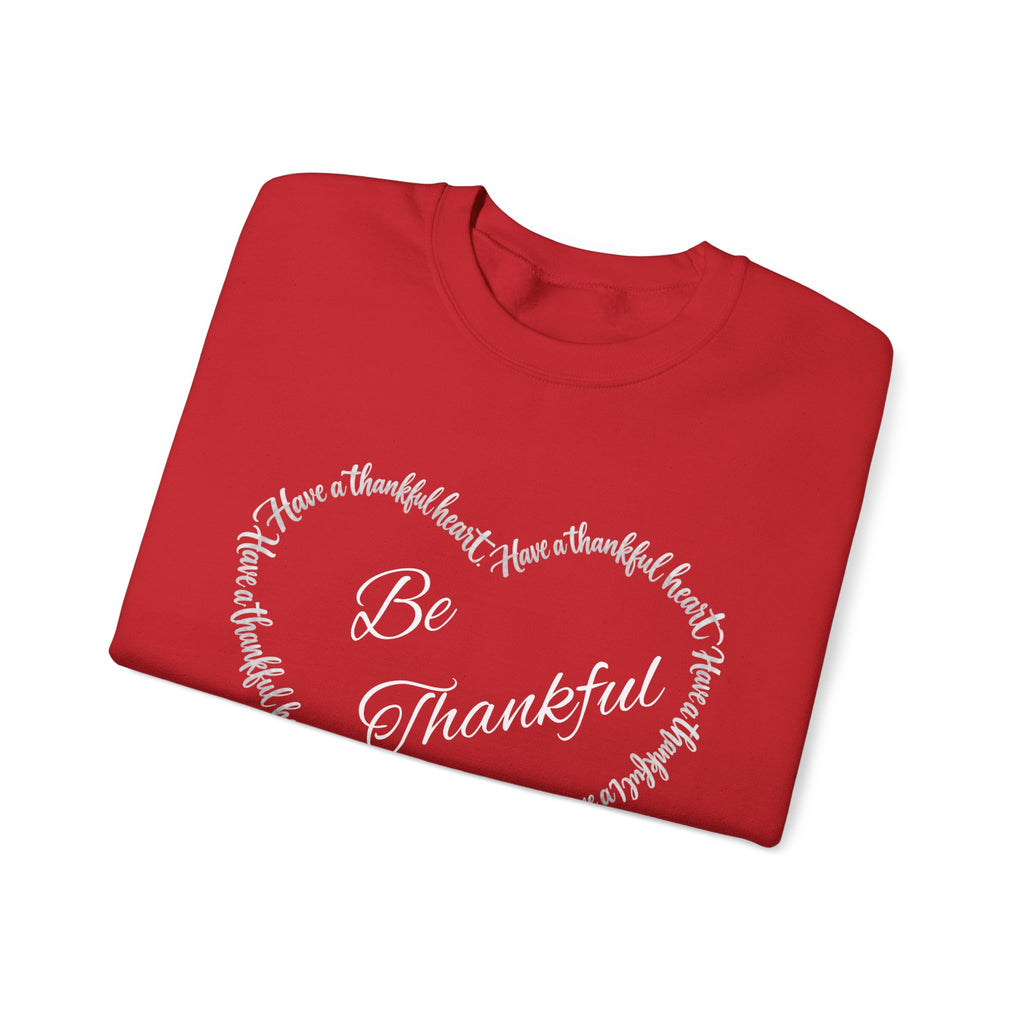 Be Thankful – Christian Thanksgiving Sweatshirt | 1 Thessalonians 5:18 | Faith-Inspired Heart Design-Unisex Heavy Blend™ Crewneck Sweatshirt