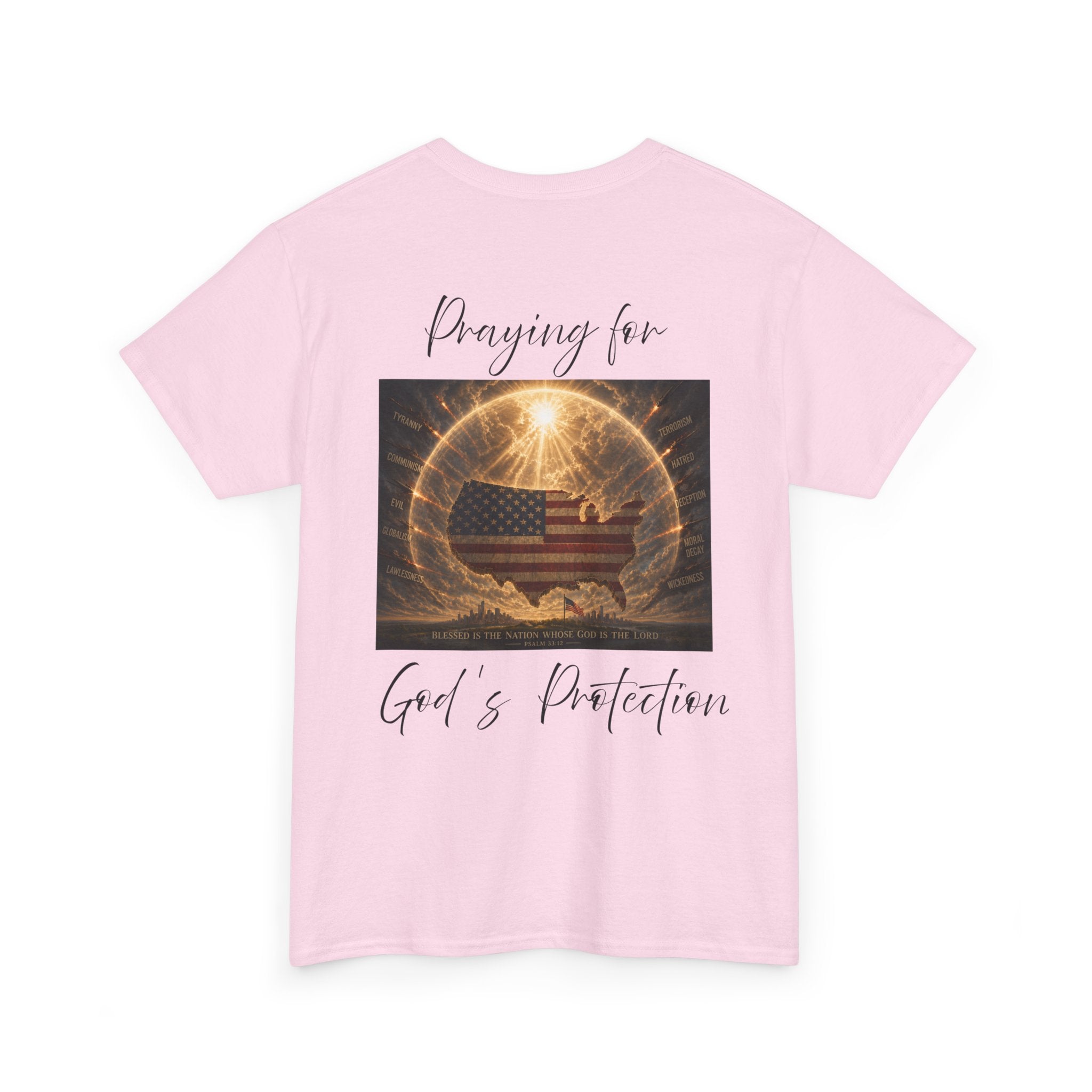 Praying for God’s Protection – Faith-Based American T-Shirt Unisex Heavy Cotton Tee