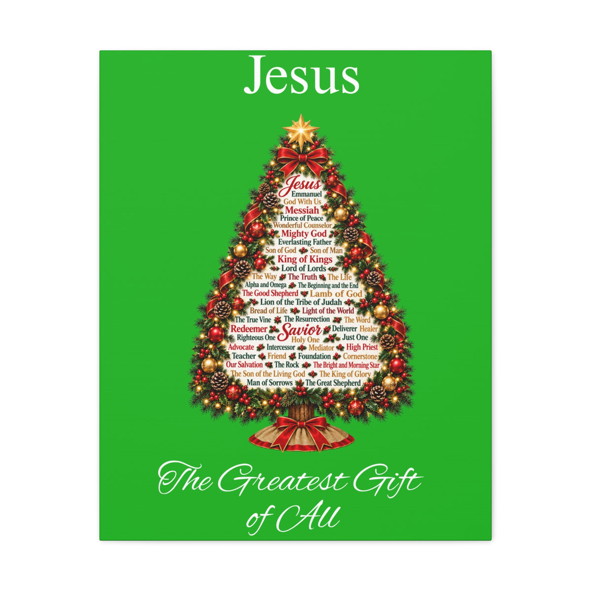 Jesus – The Greatest Gift of All | Christian Christmas Tree Wall Art, Matte Canvas, Stretched, 1.25"