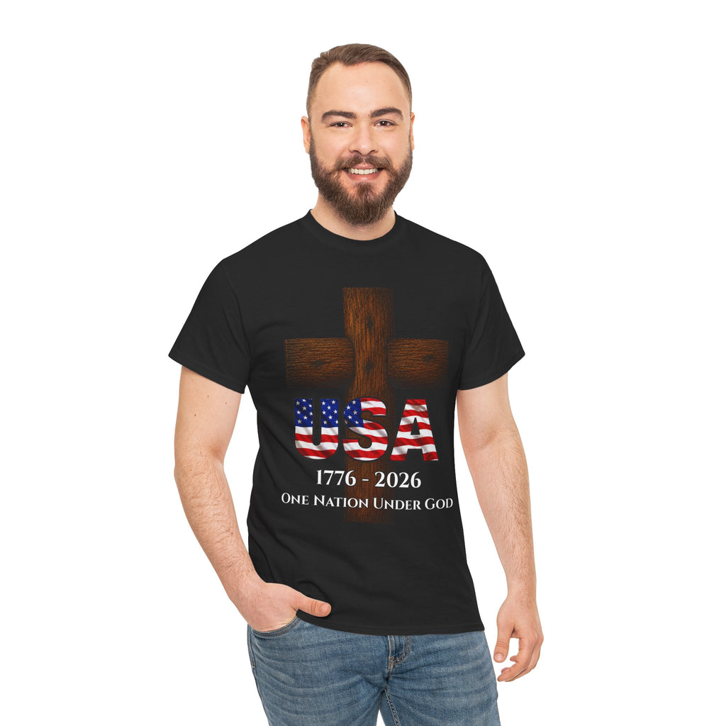 USA Cross 1776-2026 One Nation Under God Patriotic Christian T-Shirt