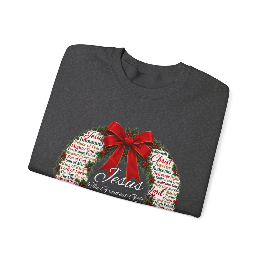 Names of Jesus Christmas Wreath Christian Heavy Blend™ Crewneck Sweatshirt