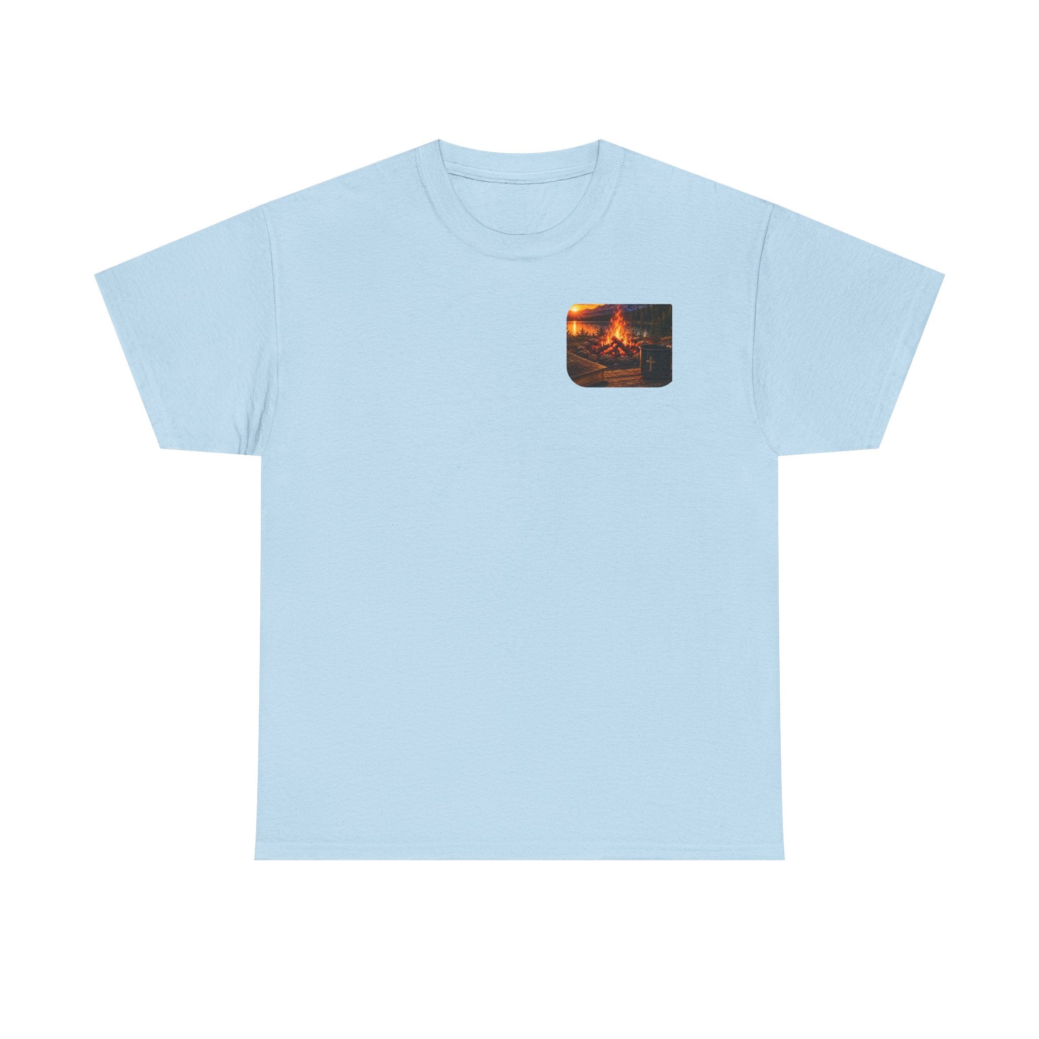Buck Bible Bonfire Christian Hunting Shirt | Faith Outdoors T-Shirt | Rustic Campfire Deer Unisex Heavy Cotton Tee