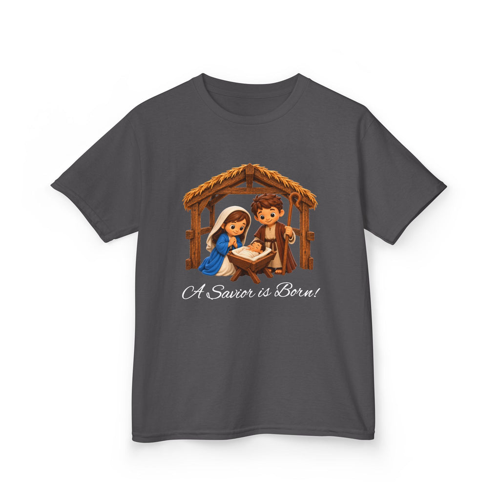 A Savior Is Born Kids Christmas T-Shirt – Nativity Christian Kids Heavy Cotton™ Tee