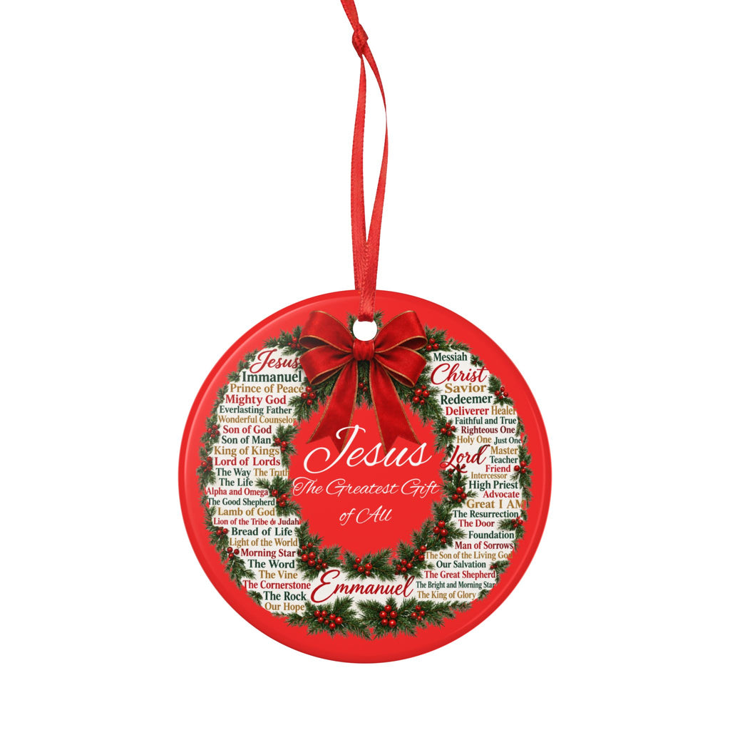 Names of Jesus Christmas Wreath Ceramic Ornament, 2-Side Print