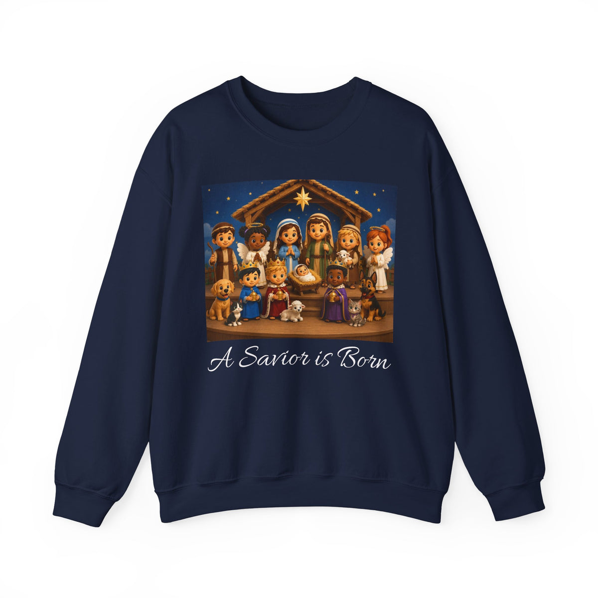 A Savior Is Born Nativity Christmas Sweatshirt – Christian Faith Holiday Heavy Blend™ Crewneck Sweatshirt