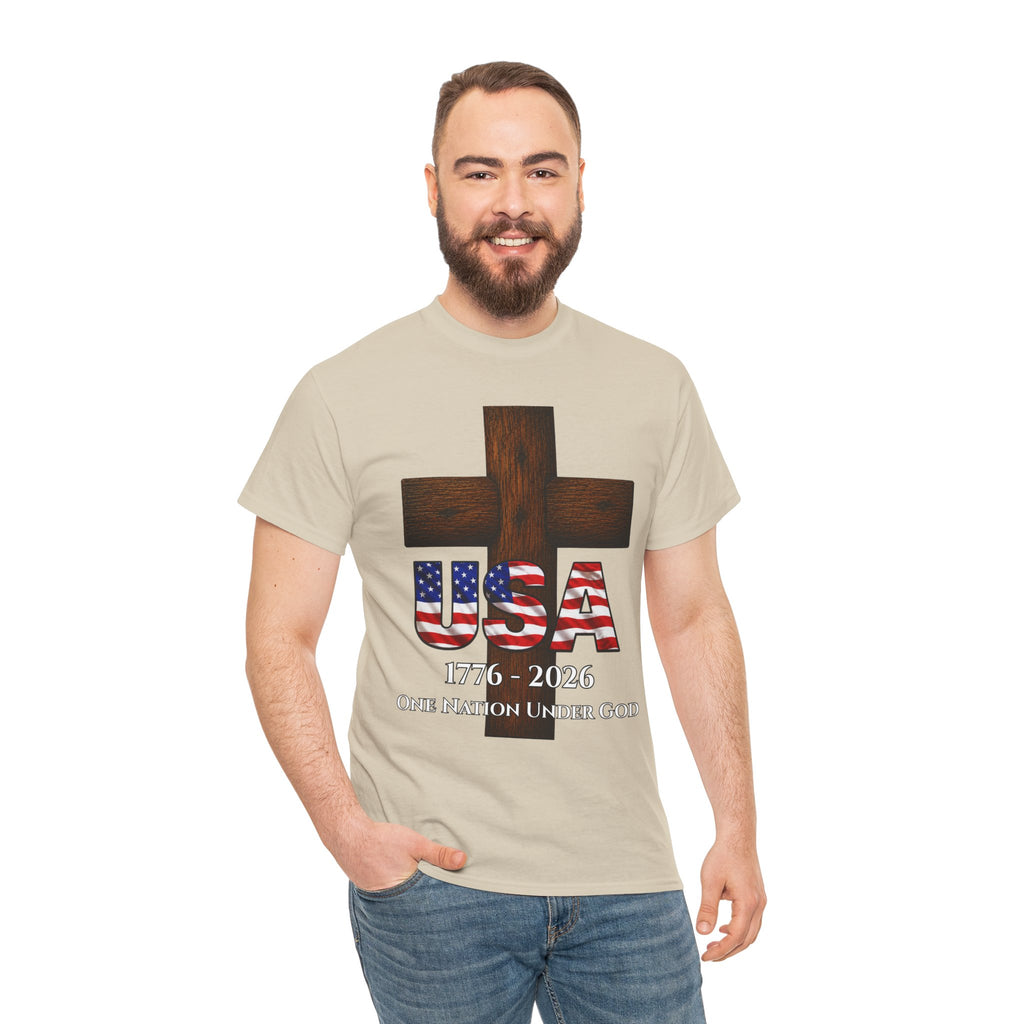 USA Cross 1776-2026 One Nation Under God Patriotic Christian T-Shirt