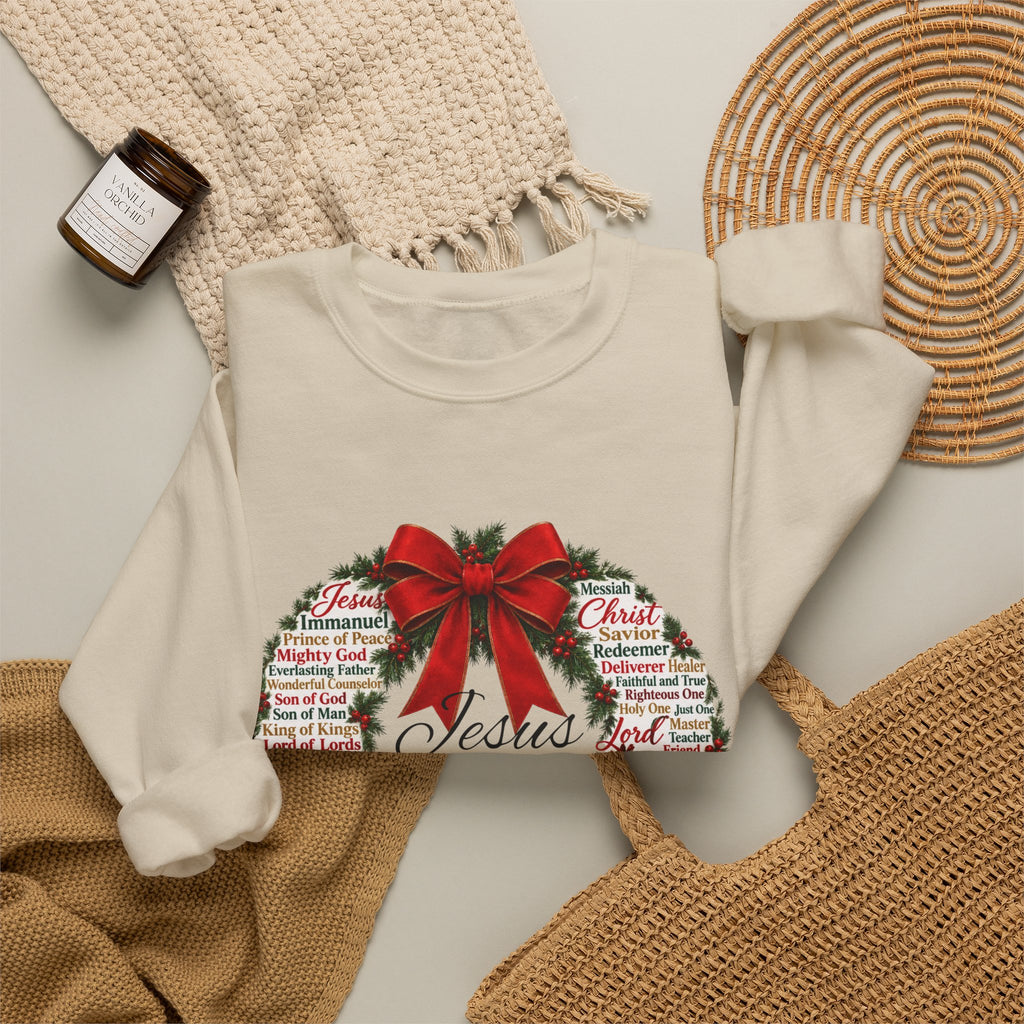 Names of Jesus Christmas Wreath Christian Heavy Blend™ Crewneck Sweatshirt