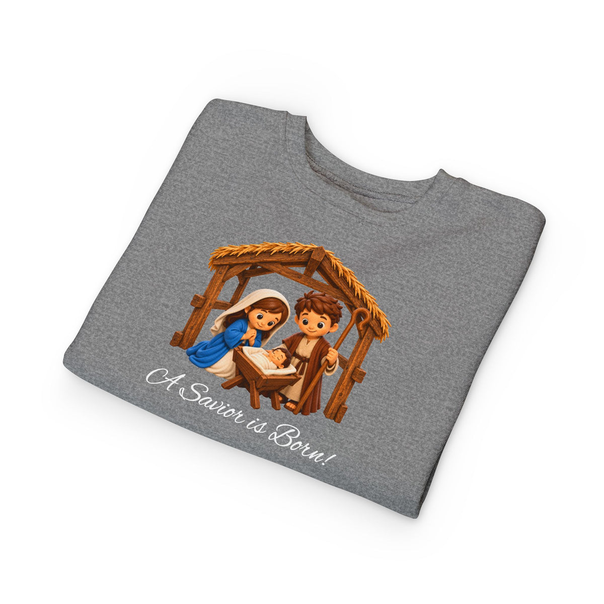 A Savior Is Born Kids Christmas – Nativity Christian Shirt Toddler Sweatshirt