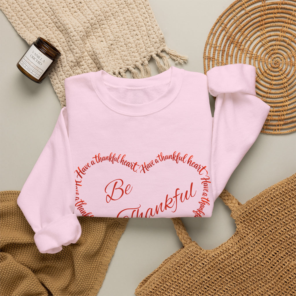 Be Thankful – Christian Thanksgiving Sweatshirt | 1 Thessalonians 5:18 | Faith-Inspired Heart Design-Unisex Heavy Blend™ Crewneck Sweatshirt