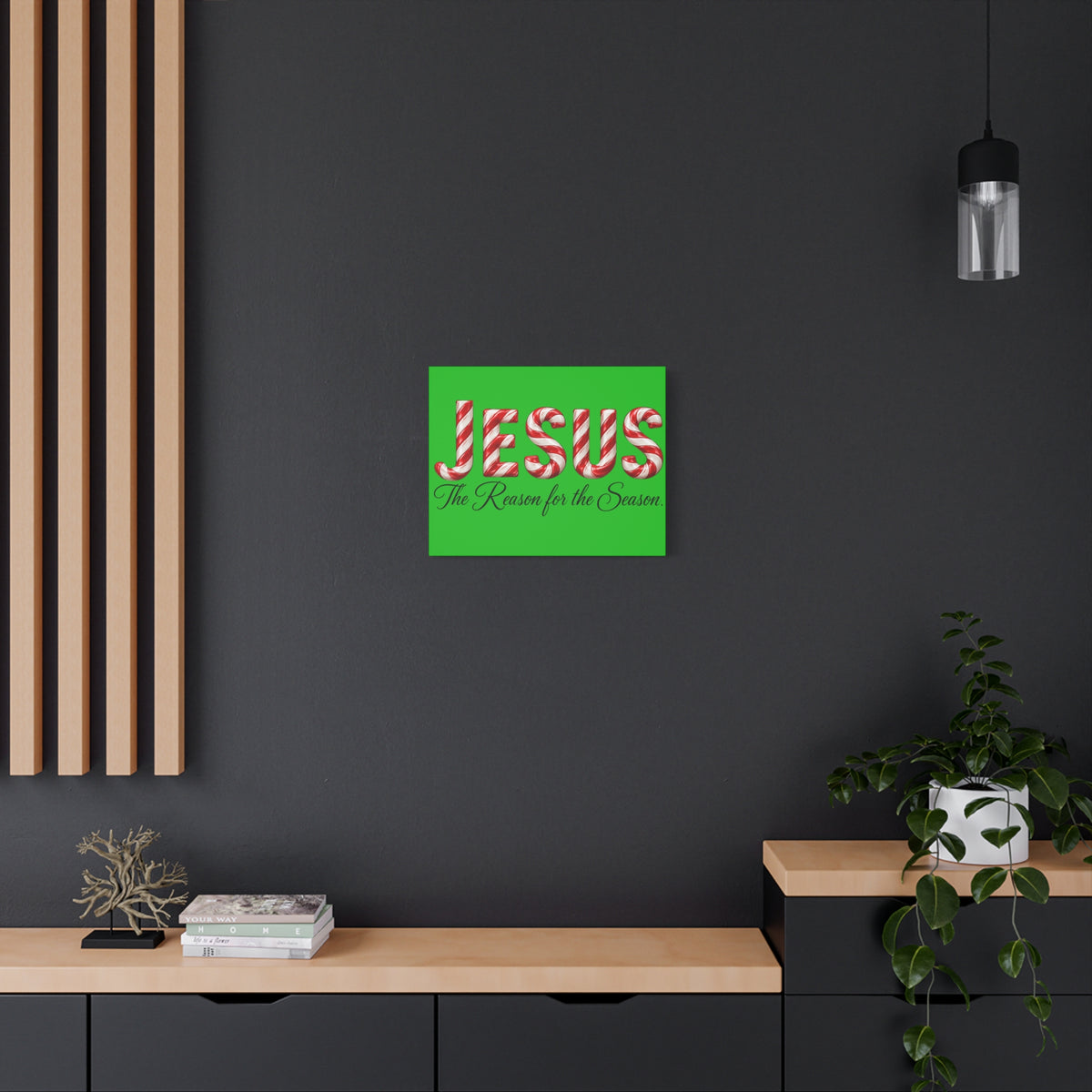 Jesus The Reason for the Season Christmas Wall Art – Candy Cane Christian Holiday Decor, Matte Canvas, Stretched, 1.25"
