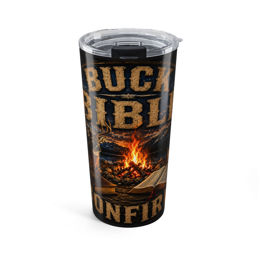 Buck Bible Bonfire 20oz Christian Tumbler – Rustic Faith Based Travel Tumbler 20oz