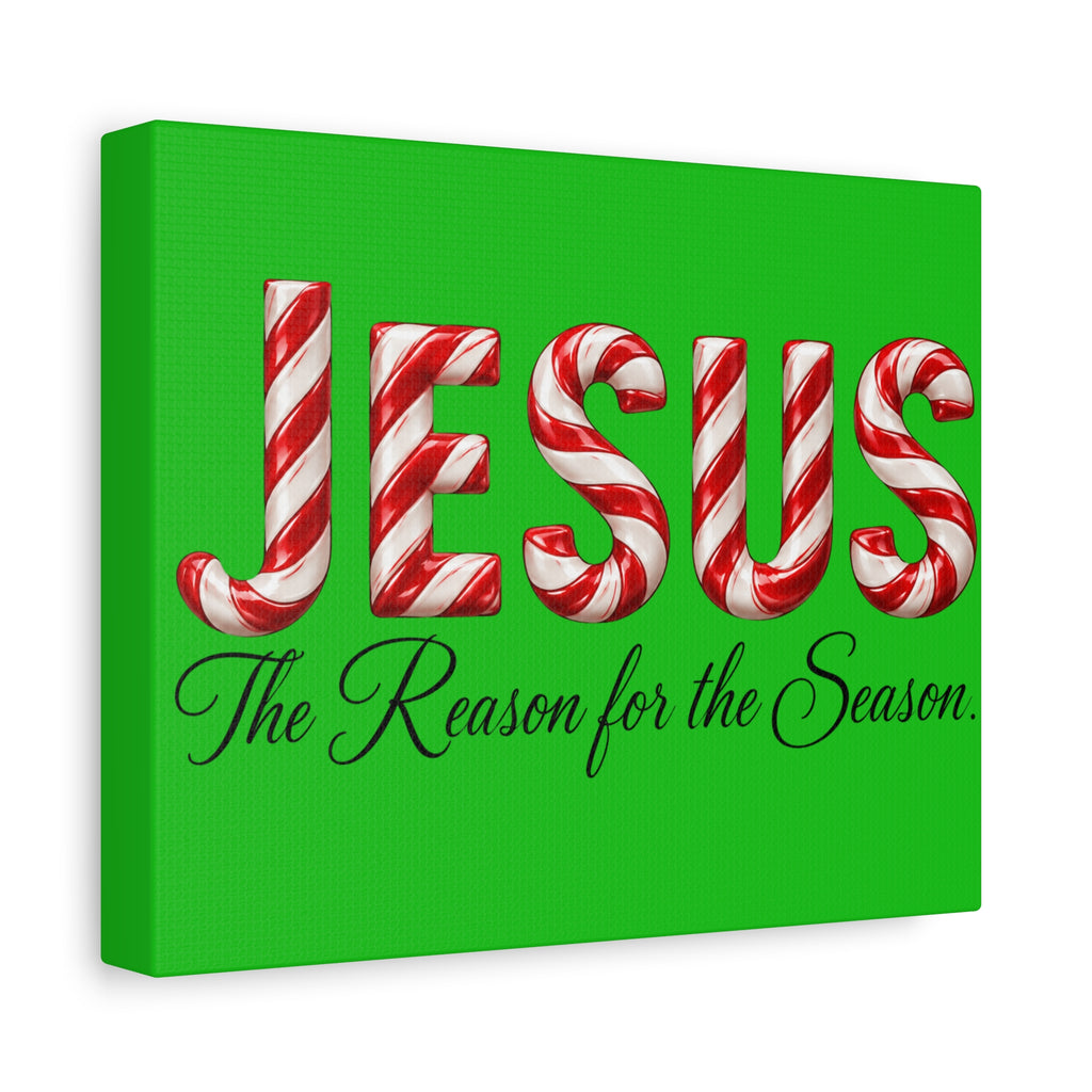 Jesus The Reason for the Season Christmas Wall Art – Candy Cane Christian Holiday Decor, Matte Canvas, Stretched, 1.25"