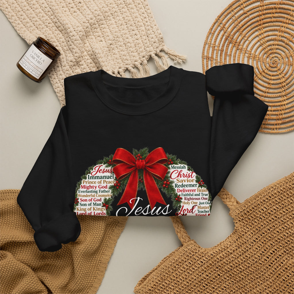 Names of Jesus Christmas Wreath Christian Heavy Blend™ Crewneck Sweatshirt