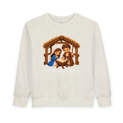 A Savior Is Born Kids Christmas – Nativity Christian Shirt Toddler Sweatshirt