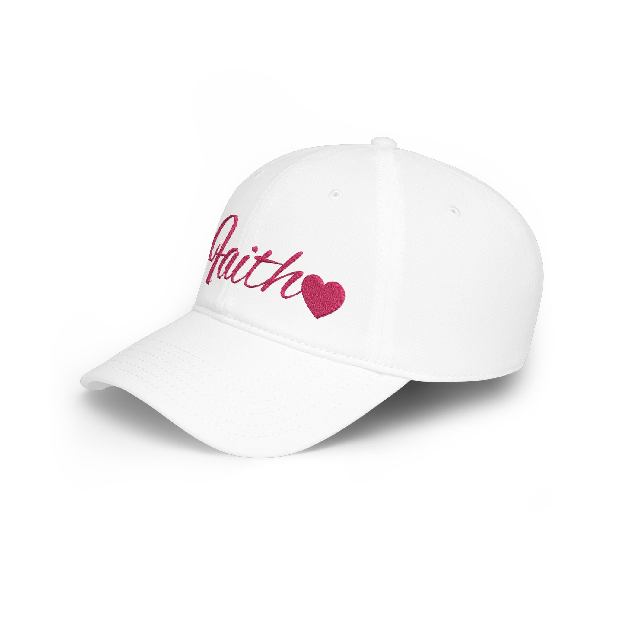 Faith Heart Embroidered Christian Cap – inspirational with Pink Script Design Low Profile Baseball Cap