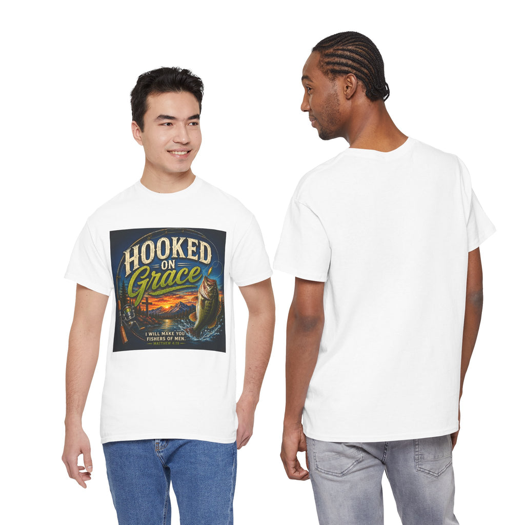 Hooked on Grace Christian Fishing T-Shirt | Faith Based Outdoor Unisex Heavy Cotton Tee