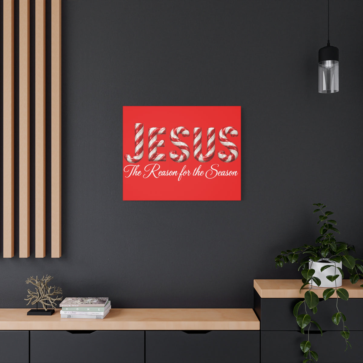 Jesus The Reason for the Season Christmas Wall Art – Candy Cane Christian Holiday Decor, Matte Canvas, Stretched, 1.25"