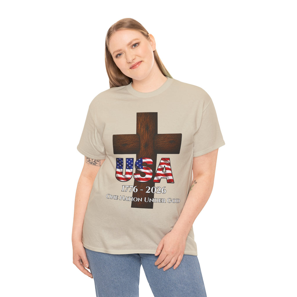 USA Cross 1776-2026 One Nation Under God Patriotic Christian T-Shirt