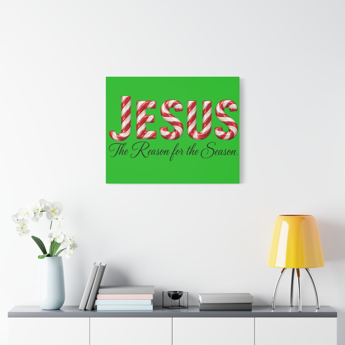 Jesus The Reason for the Season Christmas Wall Art – Candy Cane Christian Holiday Decor, Matte Canvas, Stretched, 1.25"