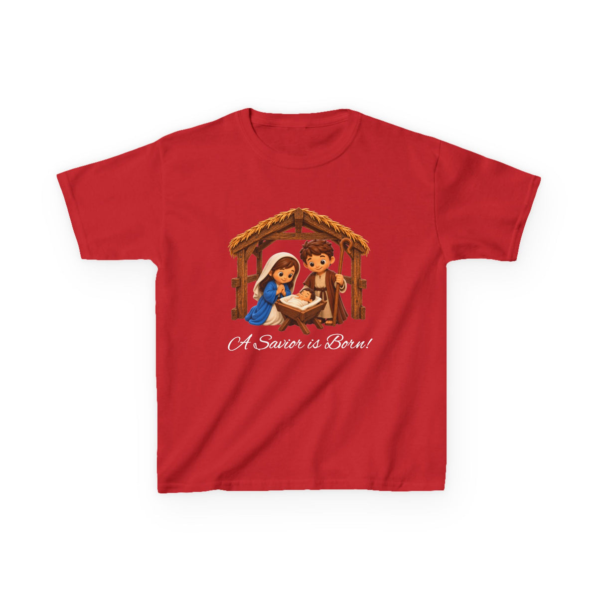 A Savior Is Born Kids Christmas T-Shirt – Nativity Christian Kids Heavy Cotton™ Tee