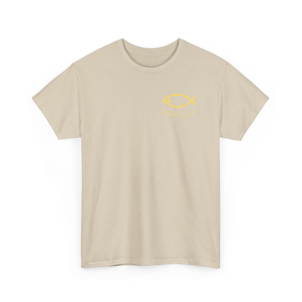 Hooked on Grace Christian Fishing Shirt | Faith-Based Outdoor Tee | Inspirational Fisherman Graphic T-Shirt Unisex Heavy Cotton Tee