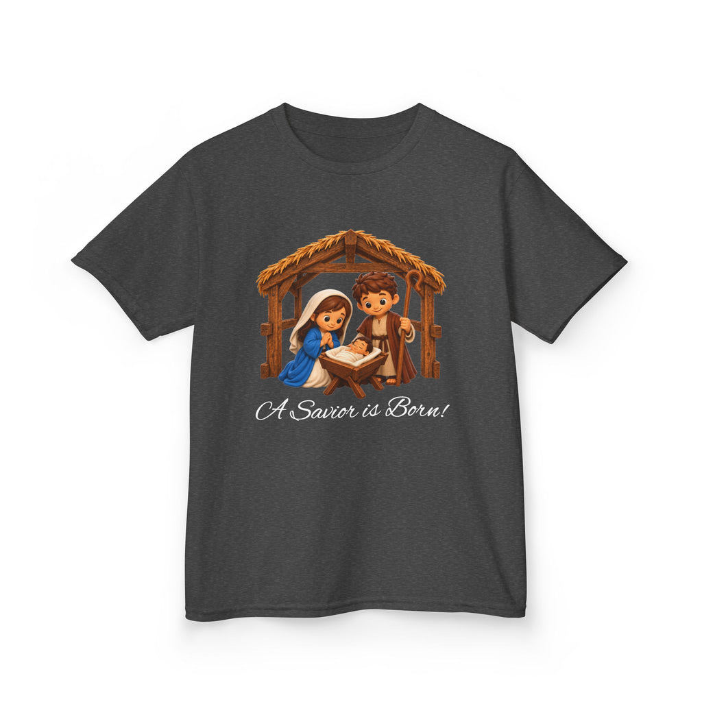 A Savior Is Born Kids Christmas T-Shirt – Nativity Christian Kids Heavy Cotton™ Tee