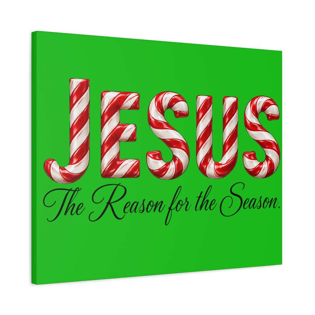 Jesus The Reason for the Season Christmas Wall Art – Candy Cane Christian Holiday Decor, Matte Canvas, Stretched, 1.25"