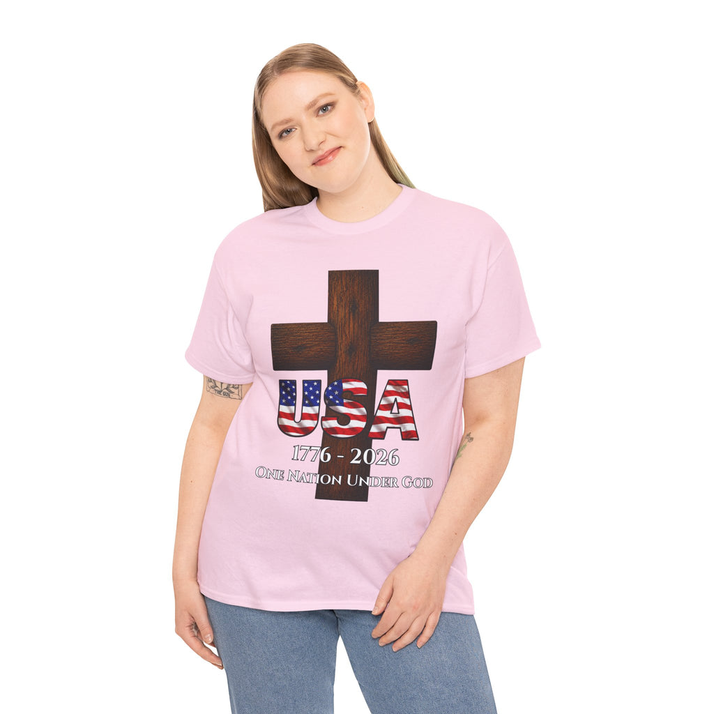 USA Cross 1776-2026 One Nation Under God Patriotic Christian T-Shirt