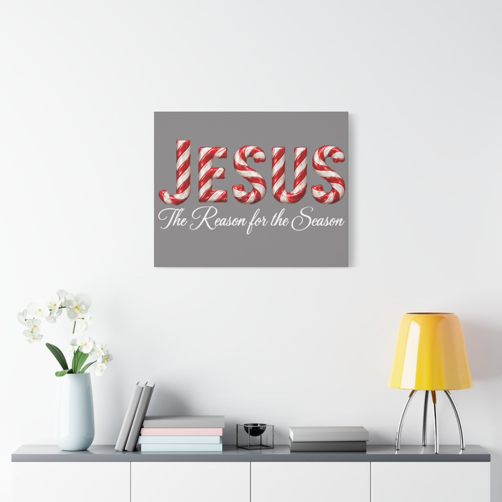 Jesus The Reason for the Season Christmas Wall Art – Candy Cane Christian Holiday Decor Matte Canvas, Stretched, 1.25"