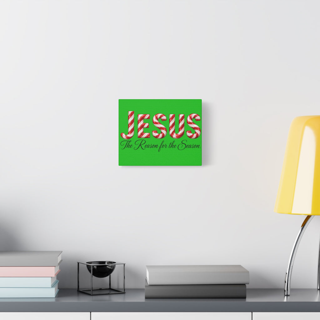 Jesus The Reason for the Season Christmas Wall Art – Candy Cane Christian Holiday Decor, Matte Canvas, Stretched, 1.25"