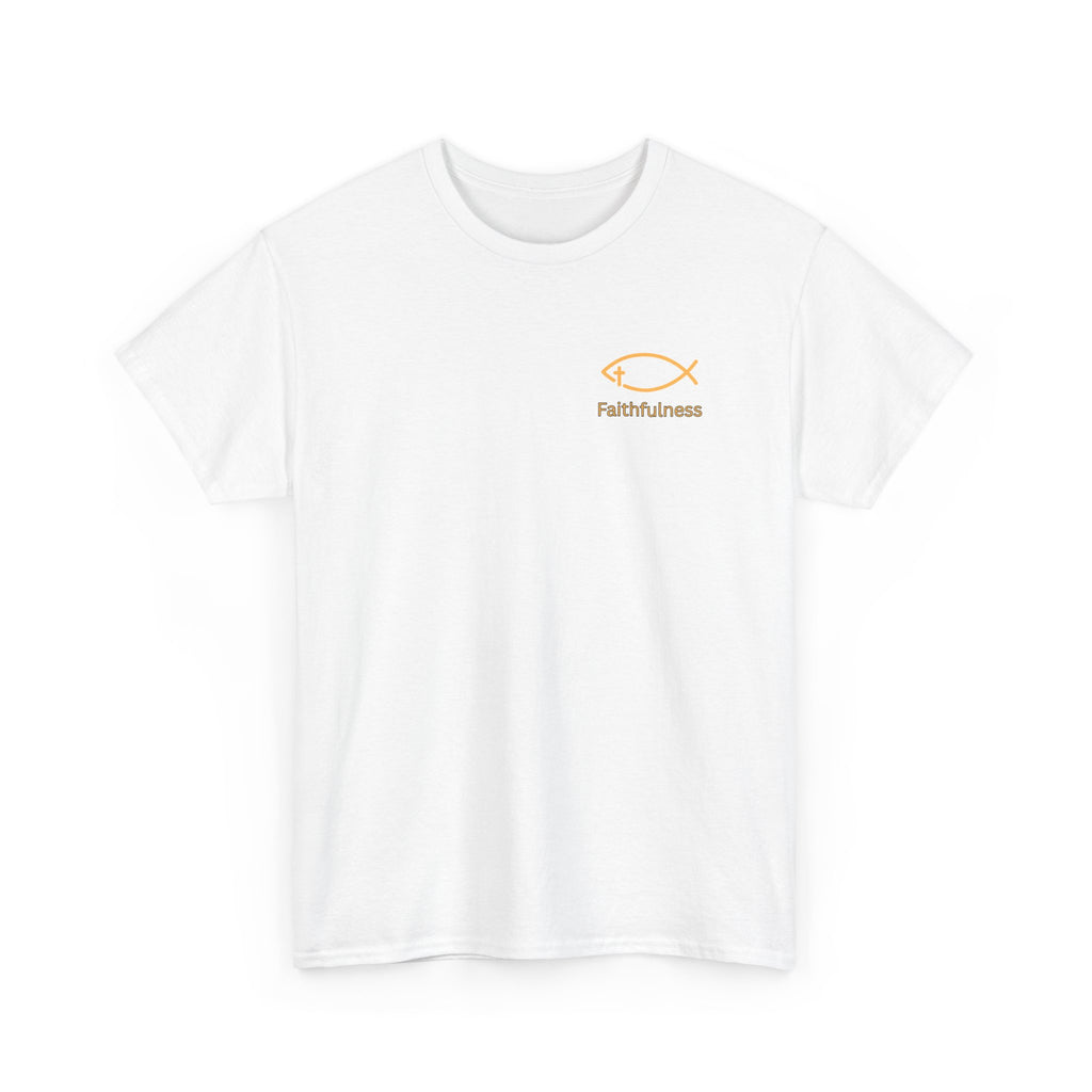 Faithful Father Christian T-Shirt | Strong Biblical Dad Tee with Cross & Mountain Design Unisex Heavy Cotton Tee