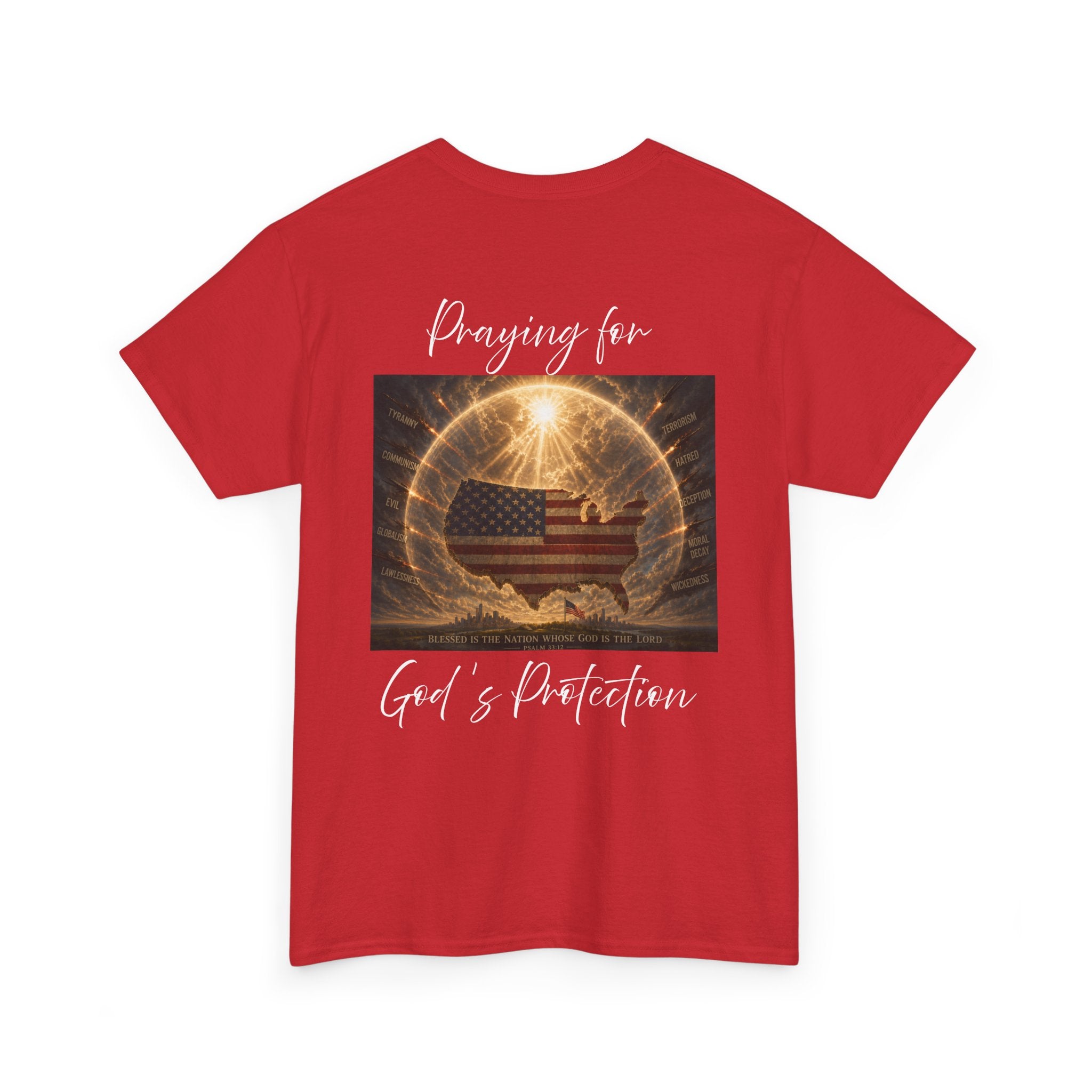 Praying for God’s Protection – Faith-Based American T-Shirt Unisex Heavy Cotton Tee