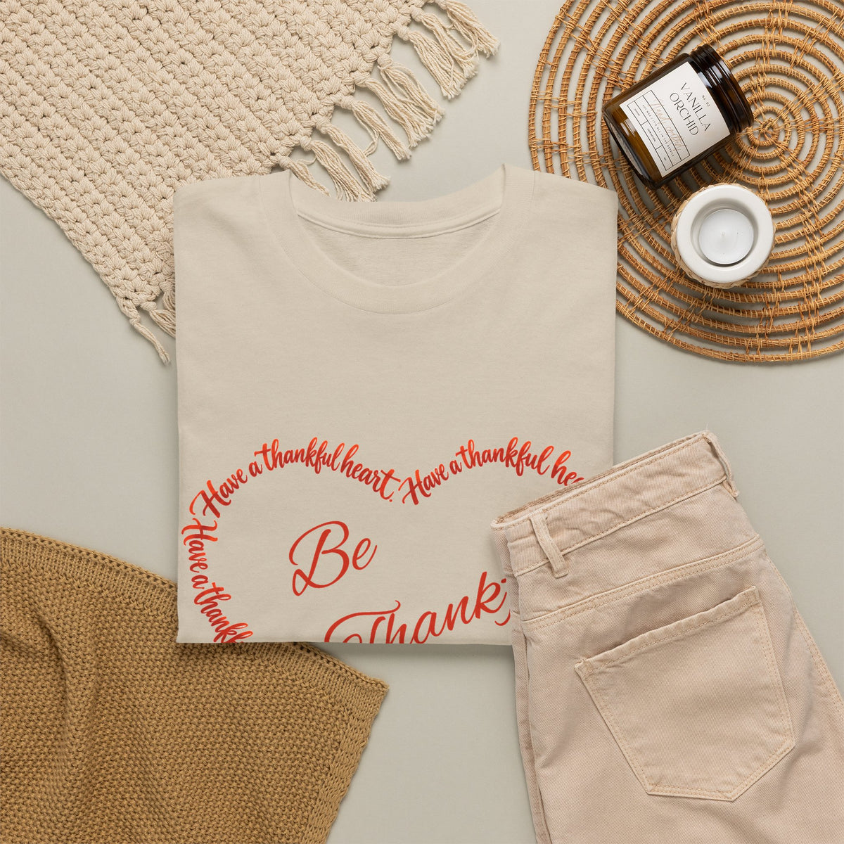 Be Thankful Heart T-Shirt – Inspirational Christian Gratitude Shirt – 1 Thessalonians 5:18-Unisex Heavy Cotton Tee