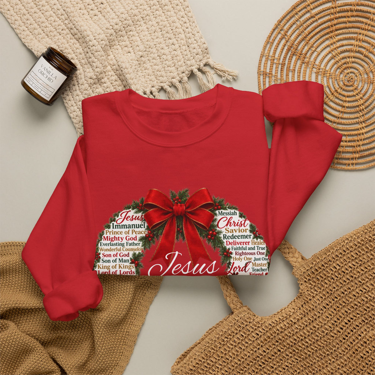 Names of Jesus Christmas Wreath Christian Heavy Blend™ Crewneck Sweatshirt