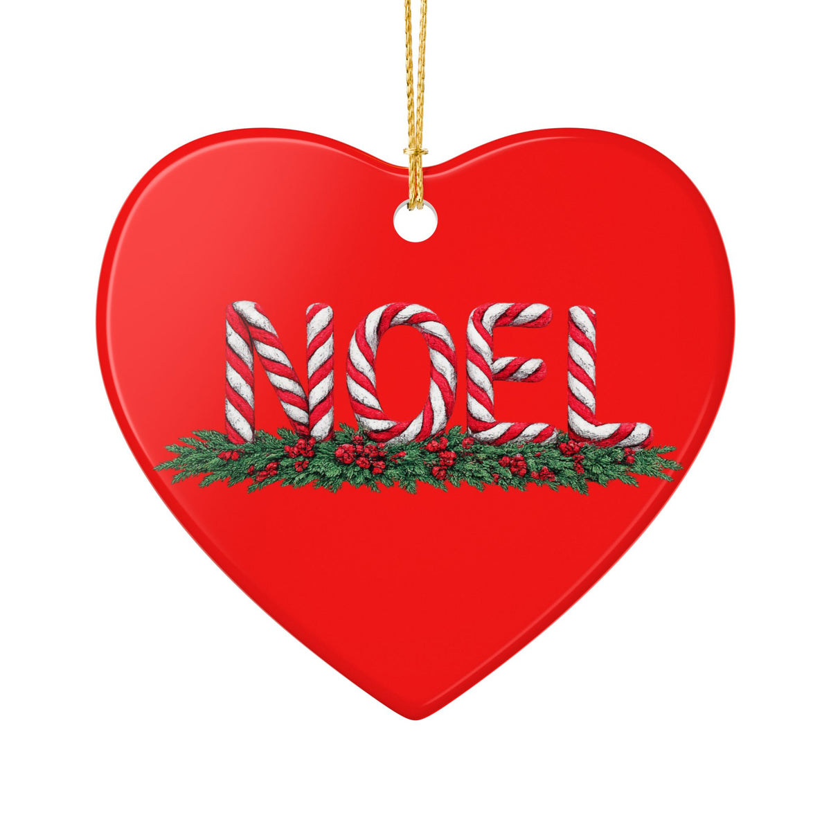 Candy Cane Noel Ceramic Decoration Ornament, (1pc)