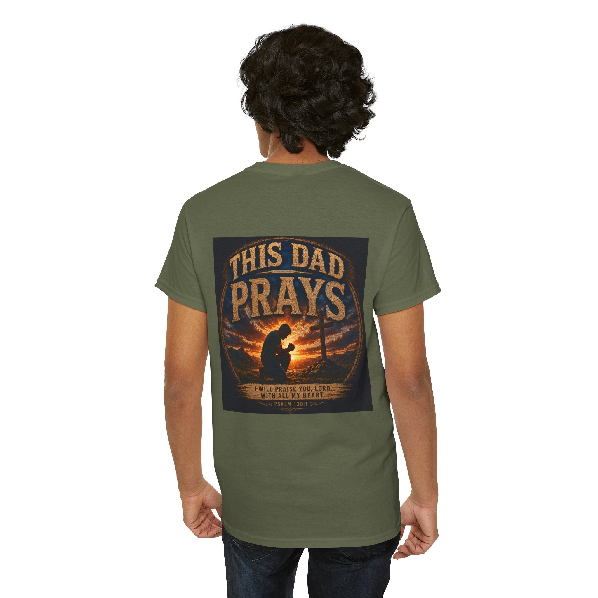 This Dad Prays Christian T-Shirt | Faith-Based Father’s Unisex Heavy Cotton Tee