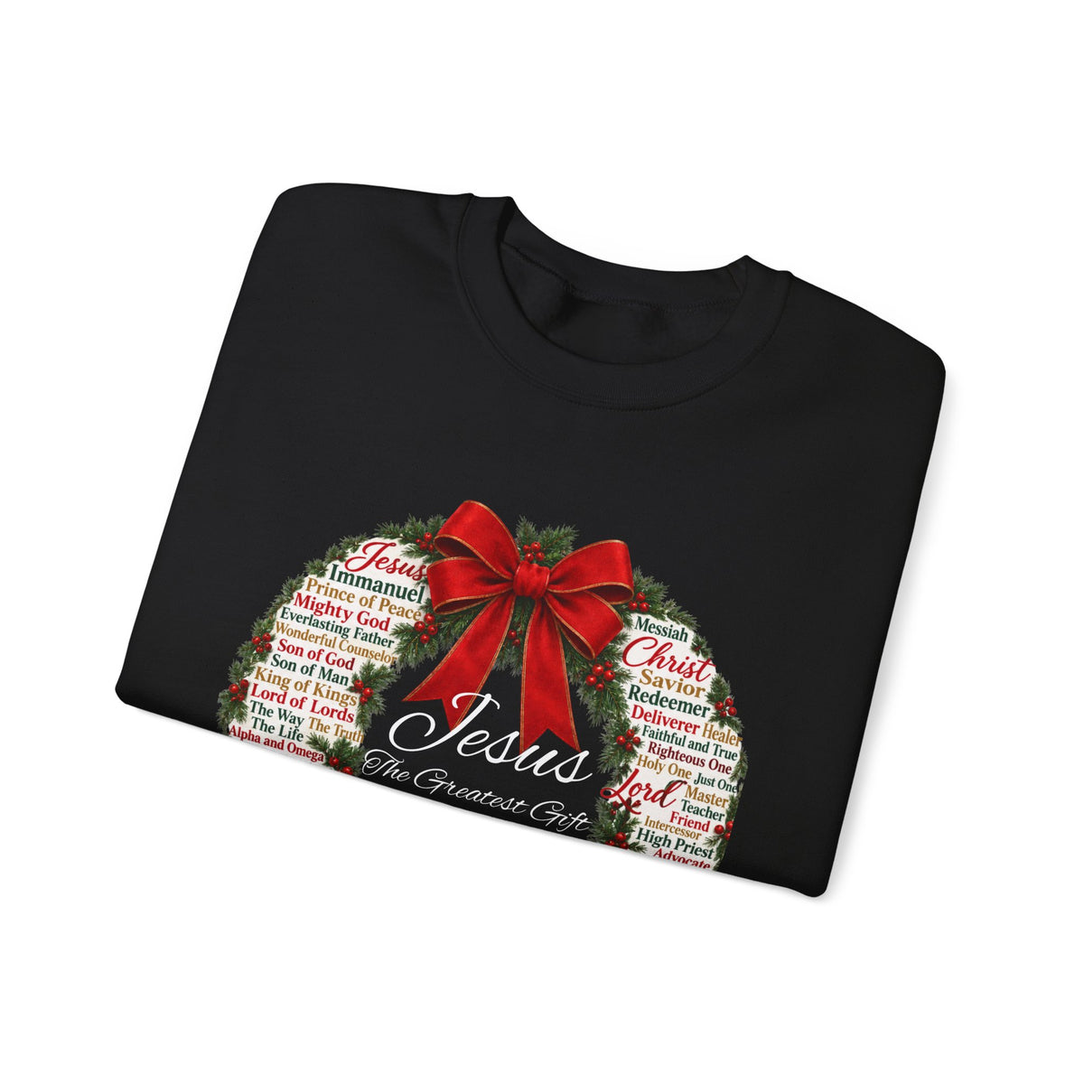 Names of Jesus Christmas Wreath Christian Heavy Blend™ Crewneck Sweatshirt
