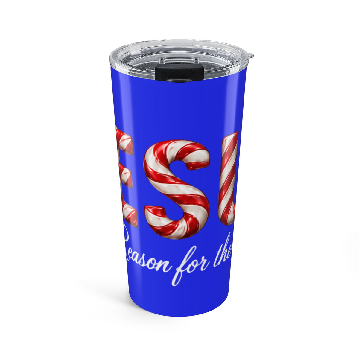 Jesus Is the Reason for the Season Christmas Tumbler Blue– Candy Cane Design Tumbler 20oz