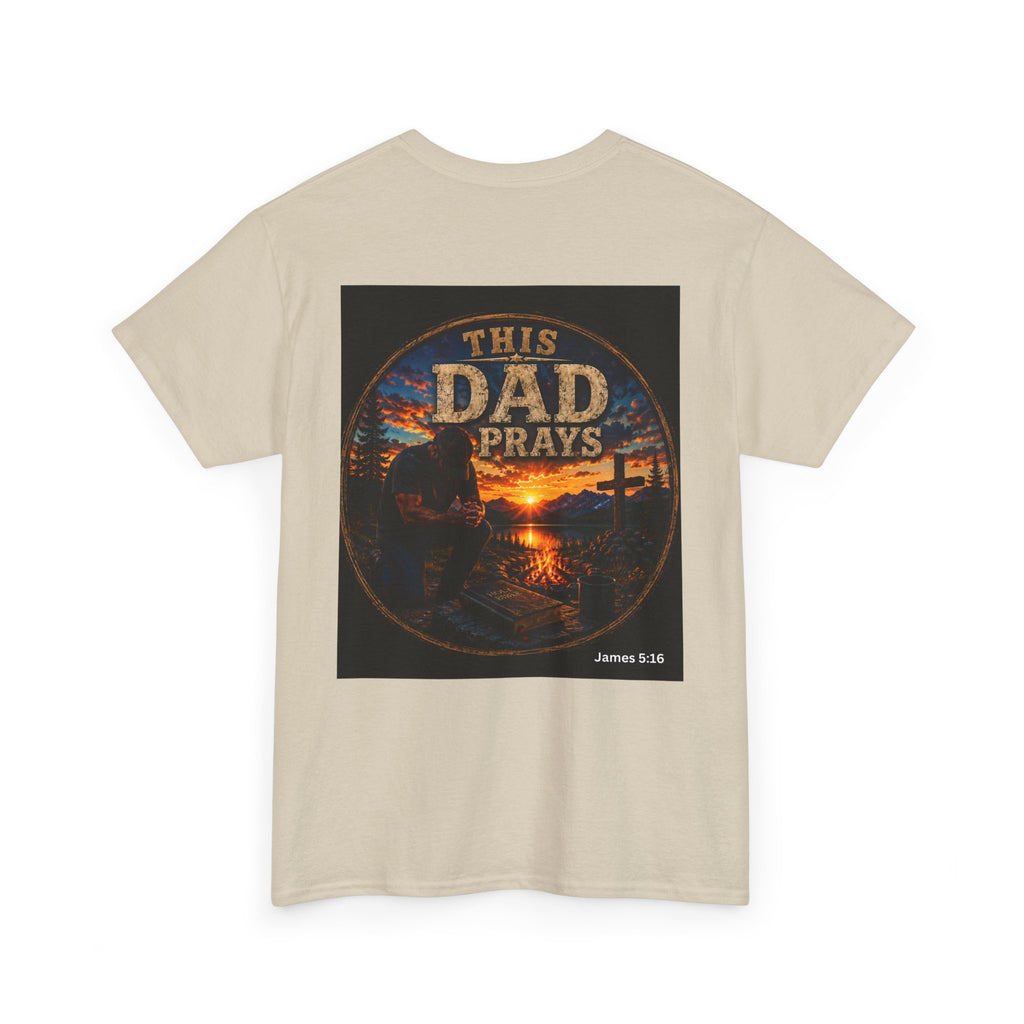 This Dad Prays Christian Outdoors T-Shirt – Faith, Family & Wilderness Sunset TeeUnisex Heavy Cotton Tee