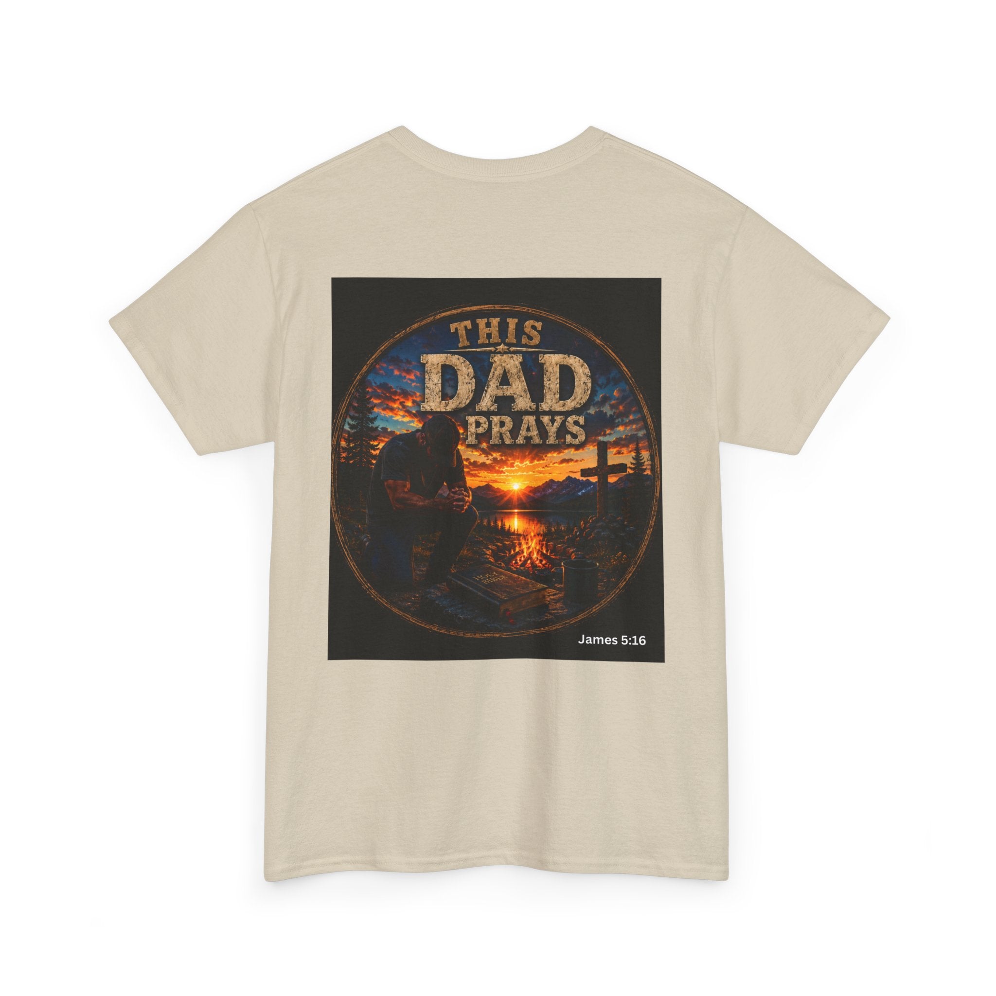 This Dad Prays Christian Outdoors T-Shirt – Faith, Family & Wilderness Sunset TeeUnisex Heavy Cotton Tee