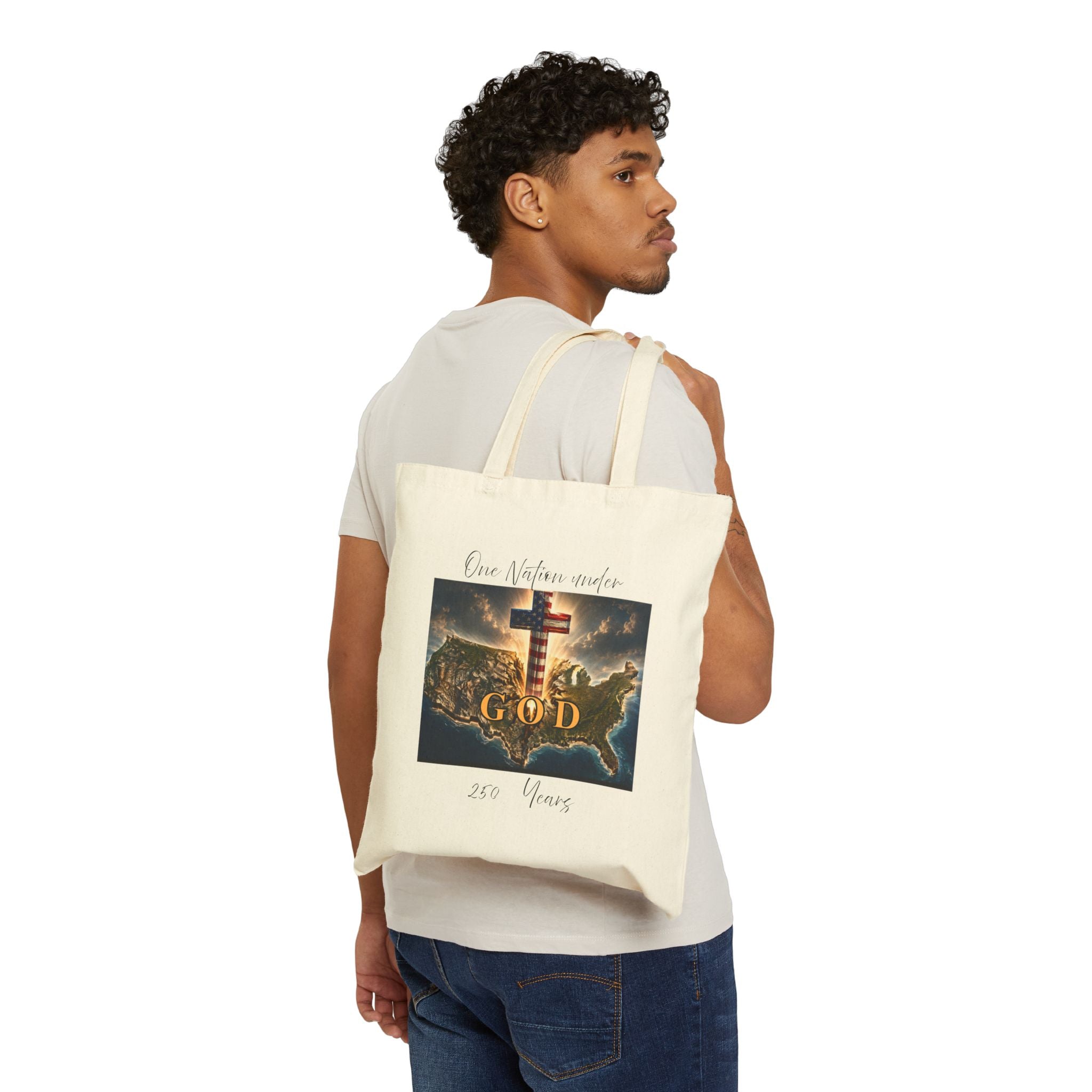 One Nation Under God Patriotic Christian Cotton Canvas Tote Bag
